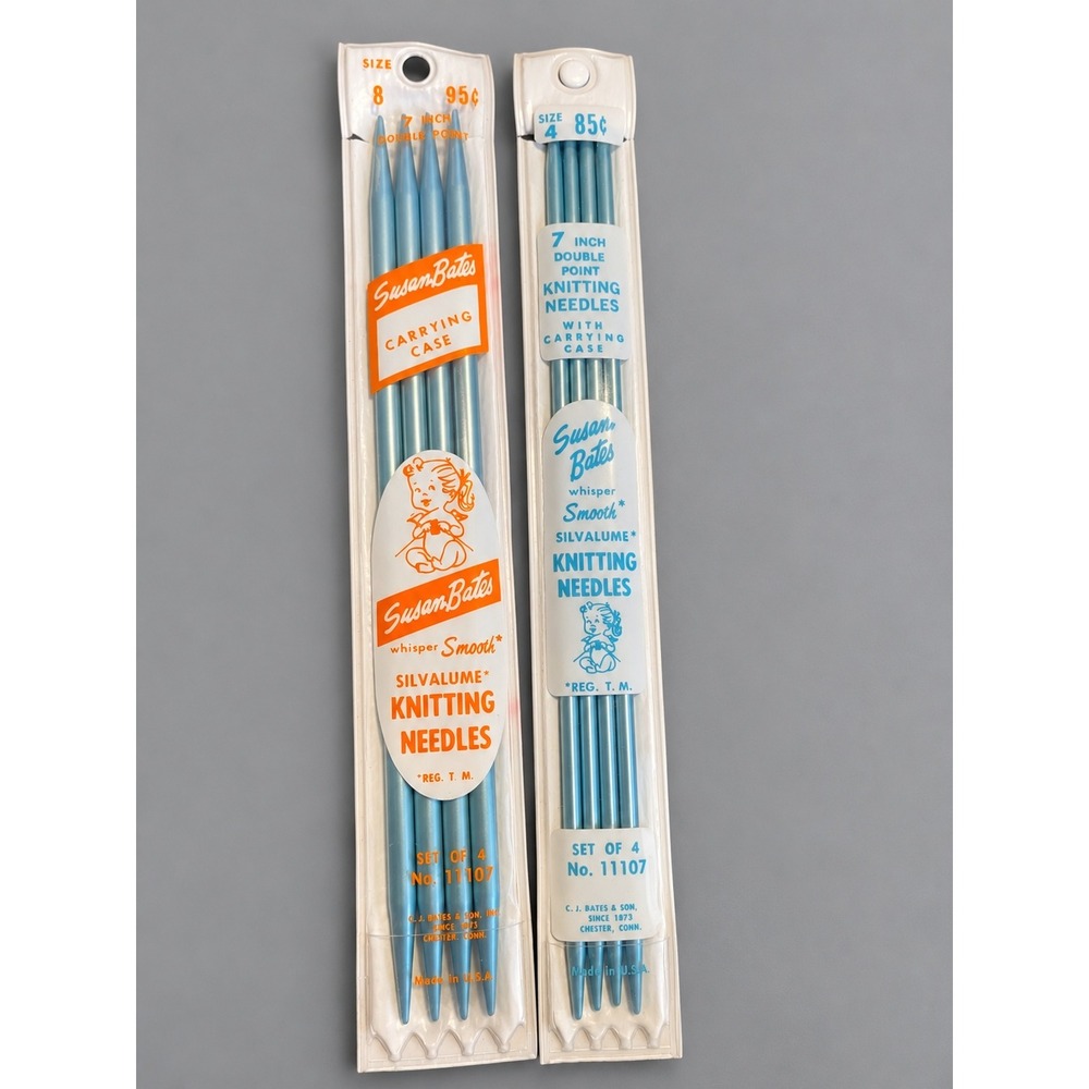 Vintage Susan Bates Silvalume 7" Double Point Knitting Needles Size 4 & 8 USA